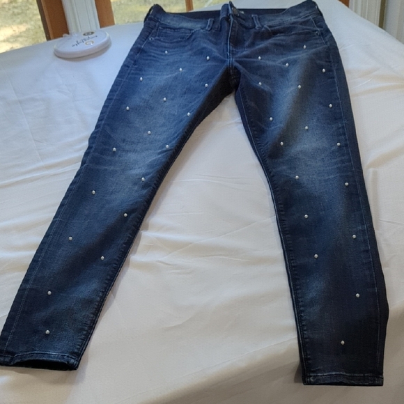 Express Dark Blue Skinny Jeans with Studs - Picture 4 of 9